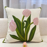 Gaeaspace  -  Retro Tulips Orchid flower Embroidered Pillowcase Cushion Cover Morden Casual Cotton Case Sofa Bedroom Decro 45x45cm