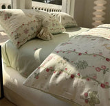 Gaeaspace  -  Romantic floral rabbit strawberry green pink bedding set,twin full queen cotton home textile bed sheet pillow case quilt cover