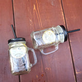 Gaeaspace  -  450ml Mason Jar Mugs with Handles Old Fashioned Glass Bottle Juice Drink Clear Glass Water Bottle With Cover Straw Drinkware Cup