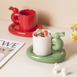 Gaeaspace  -  Style 220ml Exquisite Rabbit Ceramic Coffee Cup Breakfast Milk Mug Dish Afternoon Camellia Tea Cup Office Home Mug Couple Gift