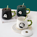 Gaeaspace  -  Panda Ceramic Coffee Cup Dish with Lid Spoon European Couple Mug Afternoon Camellia Tea Cup Breakfast Oatmeal Mug Holiday Gifts