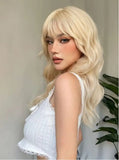 Gaeaspace  -  Long Curly Blonde Synthetic Wig with Bangs,Long Blonde Wig,Natural Looking Cosplay wigs for women human hair