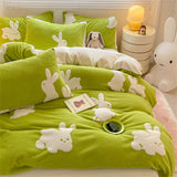 Gaeaspace  -  Winter Velvet Cartoon Cute Bedding Set Soft Warm Duvet Cover Set Single Double Quilt Cover Bed Sheet Pillowcase Home Textiles