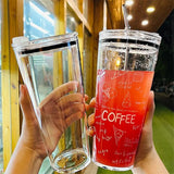 Gaeaspace  -  M450ml Transparent Glass Cup Coffee Mug With Lid Straw Heat-Resistant Glass Water Bottle Glasses For Drinks Milk Wine Cup