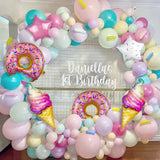 Gaeaspace  -  122 Pieces Macaron Pink Purple Ice Cream Donut Foil Balloon Garland Arch Set Girls Birthday Baby Shower Wedding Party Decoration