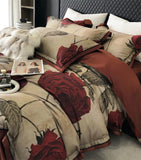 Gaeaspace  -  Vintage red flower rose brown bedding set,full queen king romantic retro cotton home textile bed sheet pillow case quilt cover