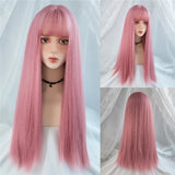 Gaeaspace  -  Women's Synthetic Cosplay Lolita Wigs With Cut Bang Blue Pink Blonde Red Long Straight Hair For Party Lady Girl