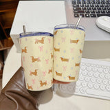 Gaeaspace  -  360ml Cute Water Ice Coffee Cups  Sainless Steel Thermos With Straw Tumbler For Tea Beer Juice Kawaii  Thermal Drink Bottle Gift