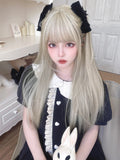 Gaeaspace  -  24Inch Milky Gray Color Synthetic Wigs With Bang Long Natural Straight Hair Wig For Women Cosplay Drag Queen Heat Resistant