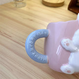 Gaeaspace  -  Korean Style Cute Rabbit Ceramic Mug Cartoon Hand-painted Embossed Coffee Cup Household Milk Cup with Handle Spoon suit