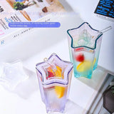 Gaeaspace  -  1set Glass Cup with Straw and Lid Five-Pointed Star Glass Color Gradient Mug Cold Drink Ice Coffee Mug Drinkware Desktop Decor