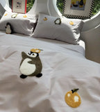 Gaeaspace  -  Fashion cute embroidery penguin bedding set double,full queen king lovely cotton home textile bed sheet pillow case quilt cover