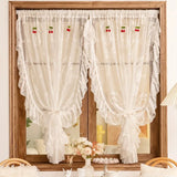 Gaeaspace  -  1 PC French Style Ruffle Lace Tulle Curtain With Cherries American Retro White Voile Sheer Drapes For Living Room Bedroom Custom