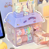 Gaeaspace  -  Transparent Desktop Storage Box Creative Small House Pen Holder Student Kawaii Stationery Cosmetic Organizer Rack Drawer Cute