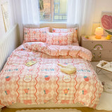 Gaeaspace  -  Kawaii Strawberry Rabbit Bedding Set For Home Cotton Twin Full Queen Size Cute Double Fitted Bed Sheet Girl Quilt Duvet Cover