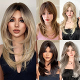 Gaeaspace  -  Brown Blonde Synthetic Wig With Bangs Long Straight Wig Daily Cosplay Party Women's High Temperature Resistant Natural Wig