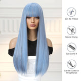 Gaeaspace  -  Gray Blue Long Straight Wig with Bangs Natural Thermal Synthetic Wig Bachelorette Party Wig for Women Girls Music Festival Party