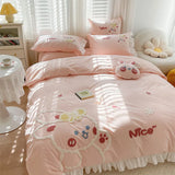 Gaeaspace  -  Cute sweet rabbit pink bedding set kid teen,lovely twin full queen king cotton home textile flat sheet pillow case quilt cover