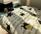 Gaeaspace  -  Cute fashion black cat green letter bedding set kid,twin full queen modern cotton home textile bed sheet pillow case quilt cover