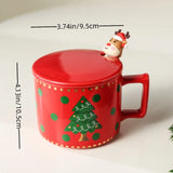 Gaeaspace  -  338ml Red Coffee Cup with Spoon Christmas Deer Decoration Mug with Lid Cartoon Ceramic Breakfast Mug Afternoon Camellia Tea Cup