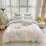 Gaeaspace -  Cute sweet heart pink blue bedding set kid teen,lovely full queen king cotton home textile flat sheet pillow case quilt cover