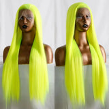 Gaeaspace  -  Green Wig Straight Synthetic Lace Front Wig Long Fluorescent Neon Green Hair Wig Glueless Wigs for Women Ready to Wear Yellow