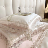 Gaeaspace  -  Romantic French Lace Flowers Embroidery Wedding Bedding Set 1200TC Egyptian Cotton Soft Duvet Cover Set Bed Sheet Pillowcases