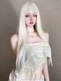 Gaeaspace  -  Lolita Wig Long Straight white Wig with Bangs Headband Synthetic Wigs for Women Human Hair