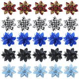 Gaeaspace  -  5.7 Inch Artificial Blue and Black Christmas Glitter Flowers with Clips 5/10pcs Xmas Tree Flower Ornaments Noel New Year Decor