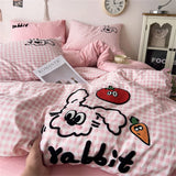 Gaeaspace  -  Cartoon Embroidery Duvet Cover Set No Filler with Flat Sheet Pillowcases Single Double Queen Girls Korean Bedding Sets Textiles