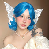 Gaeaspace  -  12 Inch Ladies Girls Highlight Short Curly Wig 220g Synthetic Halloween Dress Up Wig Elf Blue Figure Eight Wig Cosplay Party Wig