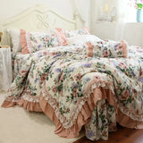 Gaeaspace  -  Romantic Rose floral bedding set luxury Ruffle lace duvet cover set princess Bed linens cotton queen bedding set sheet