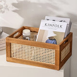 Gaeasapce  -  Japanese Desktop Solid Wood Storage Box Retro Rattan Woven Storage Basket Home Books Snacks Cosmetics Organizer Bo