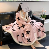 Gaeaspace  -  Ins Sweet Bow Casual Blanket Autumn and Winter Thickened Lambskin Blanket Quilt Cover Home Simple Sofa Decorative Blanket