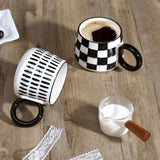 Gaeaspace  -  1pc 400ml Black and White Coffee Mug Ceramic Coffee Cups Vintage Stylish Water Cups Summer Winter Drinkware Gifts Couple Cup