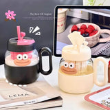 Gaeaspace  -  600ml Kawaii Glass Cup With Lid And Straw For Ice Hot Coffee Water Tea Juice Glass Mug Bottle Aesthetic Large Drink Bottle Gift