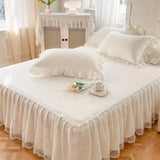 Gaeaspace  -  3PCS Lace Skirt Bedding Bed Princess Beige Lace Bed Skirt And Pillowcase Bed Cover Bedspread Bed Sheet Anti Slip Protective