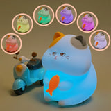 Gaeaspace  -  Gluttonous Cat Night Light Rechargeable Silicone Touch Patting Lamp Fun Cat and Fish Lamp Animal Light Bedside Desktop Decor