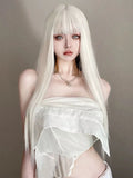 Gaeaspace  -  Lolita Wig Long Straight white Wig with Bangs Headband Synthetic Wigs for Women Human Hair