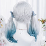 Gaeaspace  -  Women Synthetic Lolita Wig Long Straight Ombre Two Tone Silver Grey Blue Hair For Cosplay With Bangs