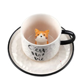 Gaeaspace  -  Cute Kitten Ceramic Cat Claw Cup Afternoon Tea Coffee Cups with Plates Dishes Ceramic Mug for Couples and Children Drinking Milk