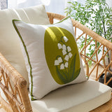 Gaeaspace  -  Green Leaves Lily of the Valley Floral Embroidered Pillowcase Cushion Cover Morden Casual Cotton Case Sofa Bedroom Decro 45x45cm