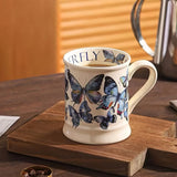 Gaeaspace  -  1pc French Style Coffee Mug Blue Butterfly Pattern Ceramic Coffee Cup Mother's Day Gift for Family Wife Unique Anniversary Gifts