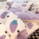 Gaeaspace  -  Winter Thickened Warm Flannel Queen Bedding Set Home Textile Cartoon Cute Duvet Cover Sheet Pillowcase 4pcs Luxury Bed Linen Set