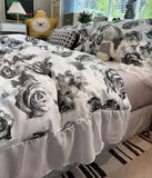 Gaeaspace  -  Vintage fairyfair grey flower beding set,twin full queen king retro floral cotton home textile bed sheet pillow case quilt cover