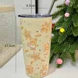 Gaeaspace  -  Kawaii Bear Sainless Steel Thermos Insulated Tumbler For Ice Coffee Tea Beer Juice Cute Korean Water Bottle Cup With Straw 550ml