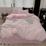 Gaeaspace  -  New Comfortable Bedding Sets Jacquard Knitted Stripe Four Piece Set Skin Friendly Duvet Cover Pillowcase Bedspread Bed Cover Set