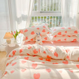 Gaeaspace  -  Pink Love Ins Girl Heart Bedding Set Cute Bed Linens Duvet Cover Sheets Pillowcases Queen King Size Washed Cotton Home Textile