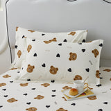 Gaeaspace  -  Cute Bear 100% Cotton Duvet Cover Cartoon Theme Bedding Set Kawaii Animal Comforter Cover Heart Print Bed Sets with 2 Pillowcase