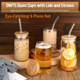 Gaeaspace  -  1/2/4pcs Drinking Glasses With Bamboo Lids And Glass Straw Set 16oz Can Shaped Glass Cups Beer Iced Coffee Glasses Tumbler Cup